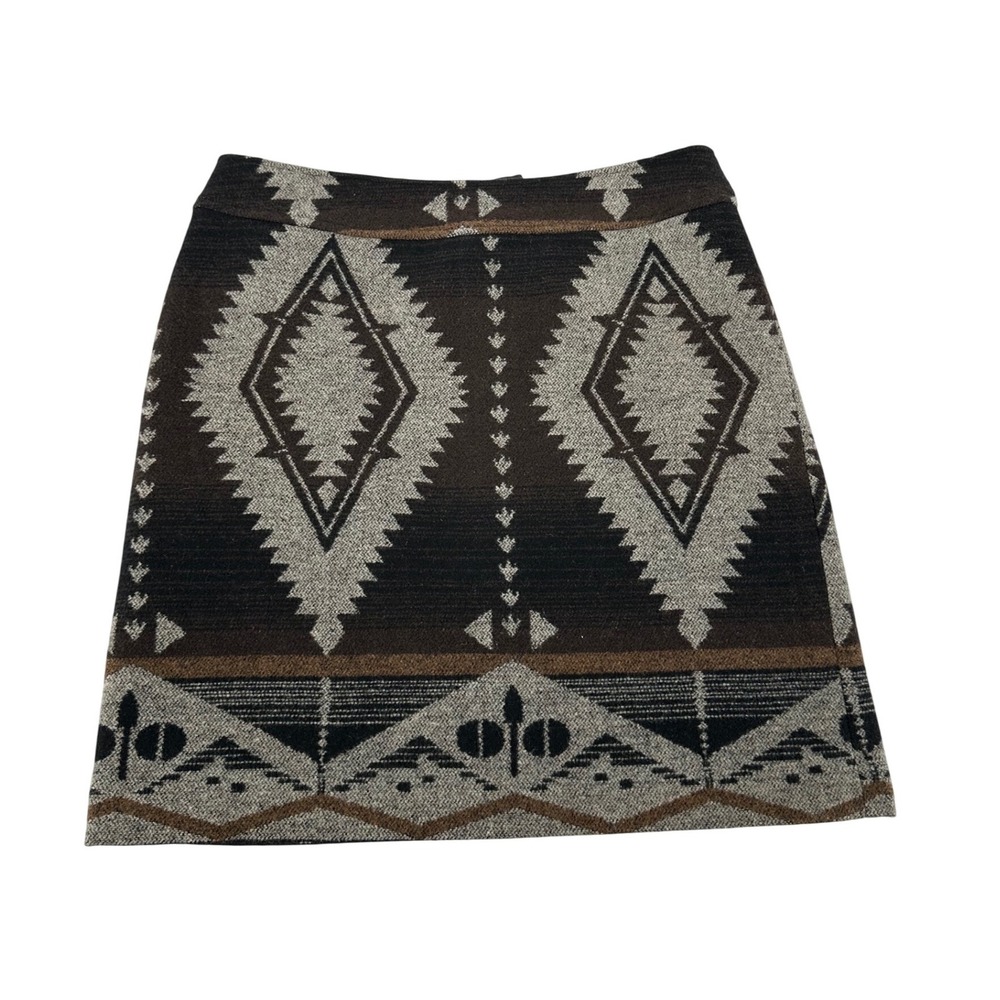 Dalia Collection Southwestern Geometric Wool Blend Mini Skirt Brown Grey Size 6